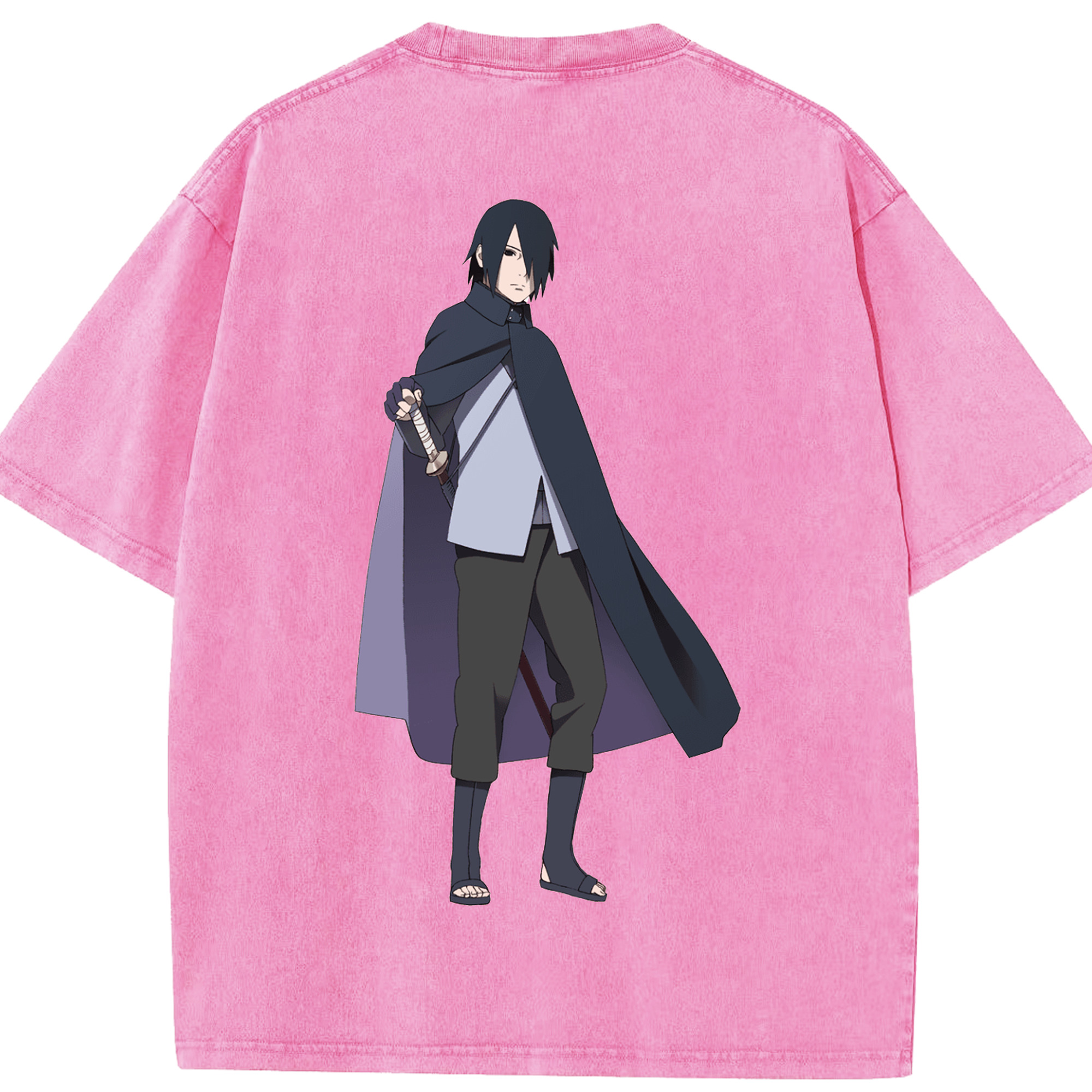 （画像用） NARUTO -ナルト- うちは サスケ Uchiha Sasuke 綿100% ヴィンテージ風 半袖Tシャツ（背面プリント）